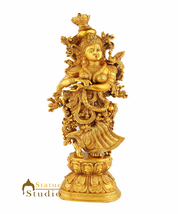 Brass Handicraft Standing Goddess Radha Statue Décor Showpiece Idol 29" - Eco-friendly - Sama Homes