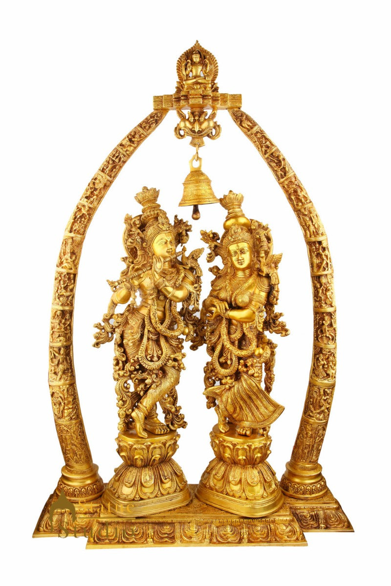 Brass Large Size Radha Krishna With Removable Temple Set Décor 4 Feet Statue - Image 2