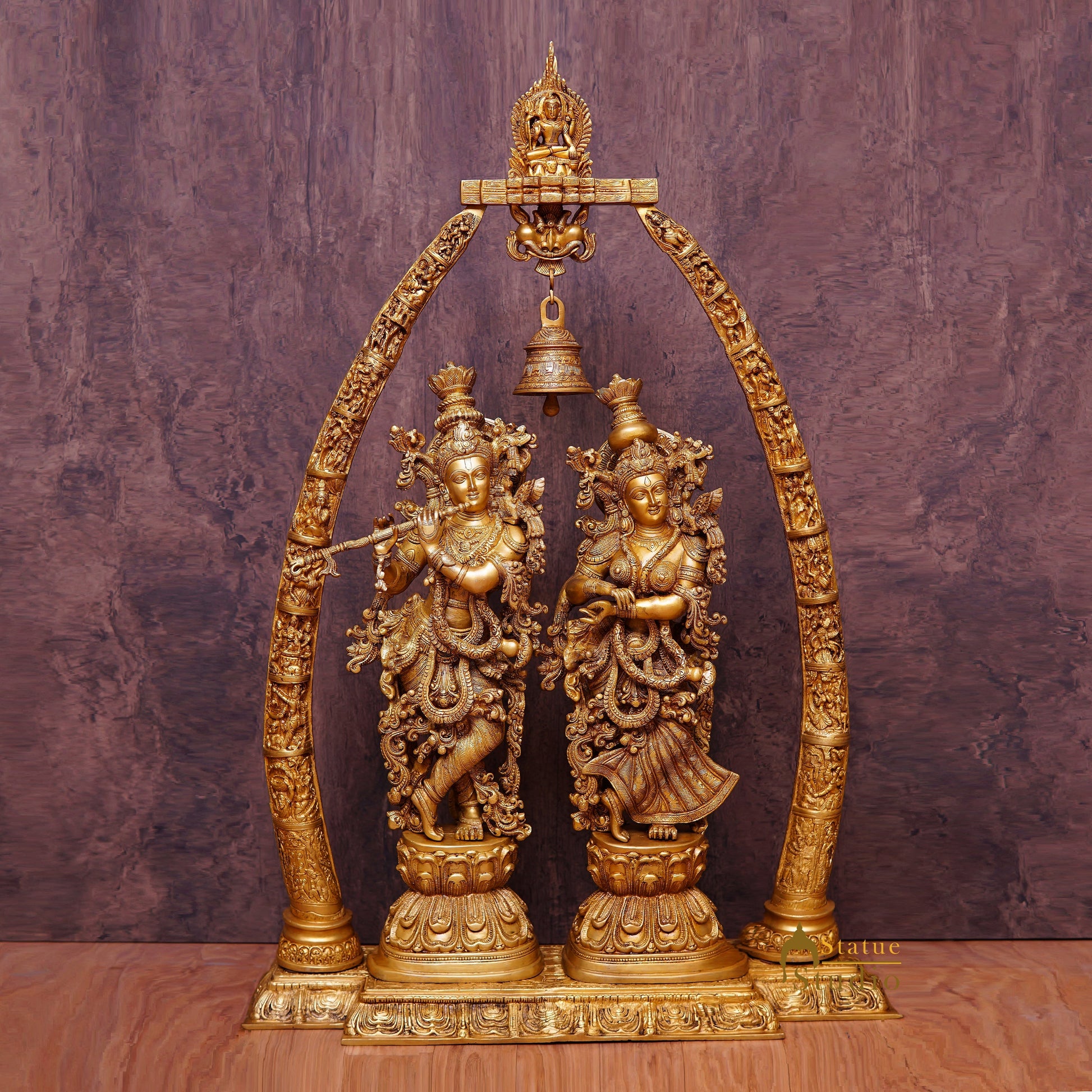 Brass Large Size Radha Krishna With Removable Temple Set Décor 4 Feet Statue - Eco-friendly - Sama Homes