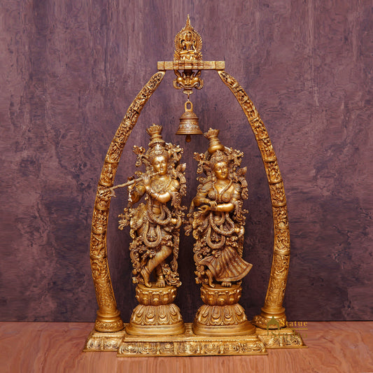 Brass Large Size Radha Krishna With Removable Temple Set Décor 4 Feet Statue