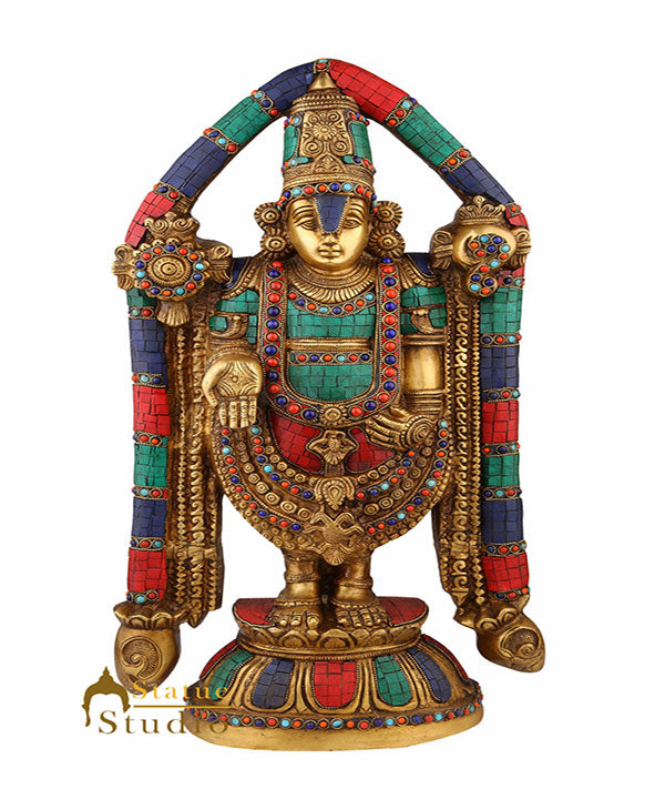 Indian Brass Tirupati Balaji Large Religious Home Décor Idol Inlay Statue 2 Feet