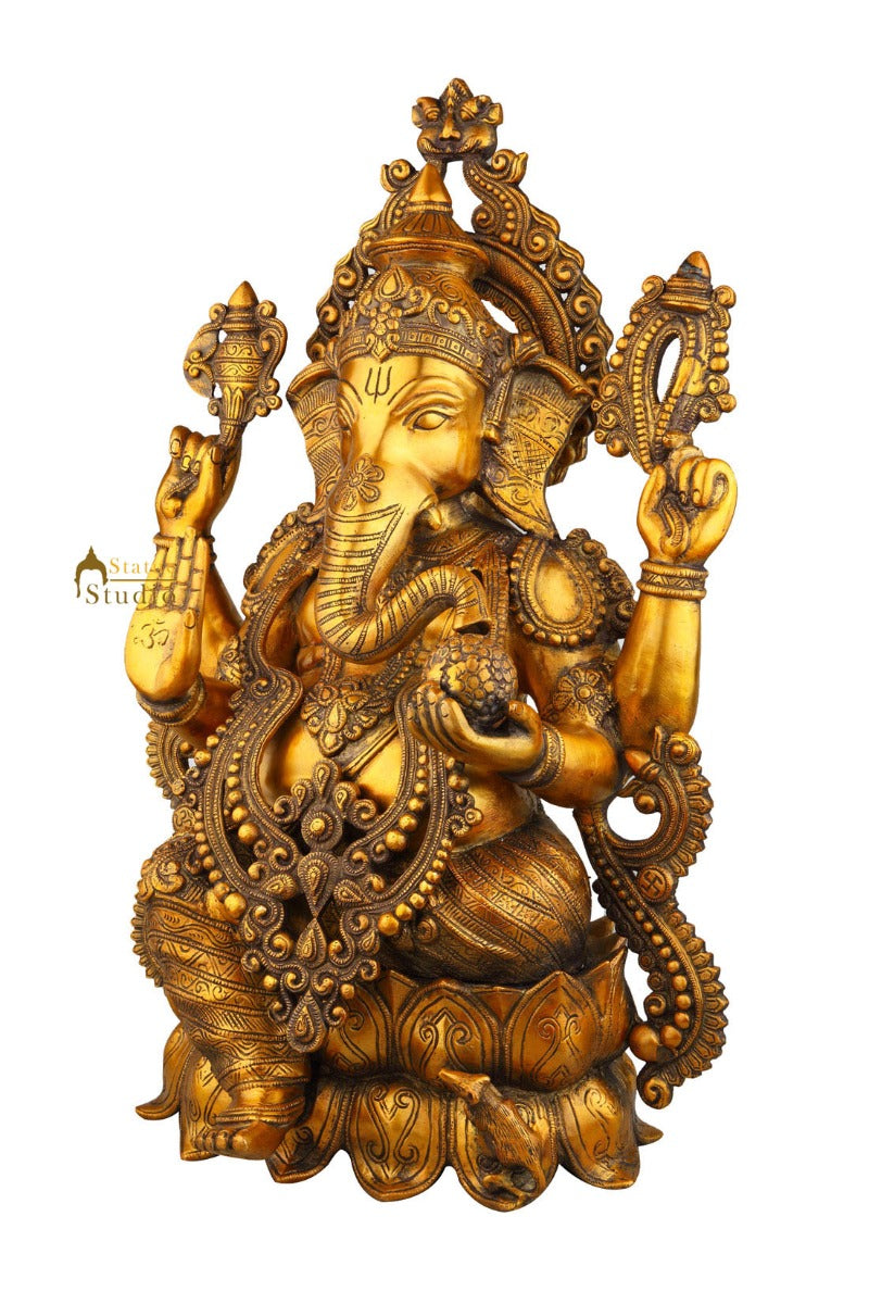 Brass Large Ganesha Idol For Home Temple Decor 2 Feet - Image 5
