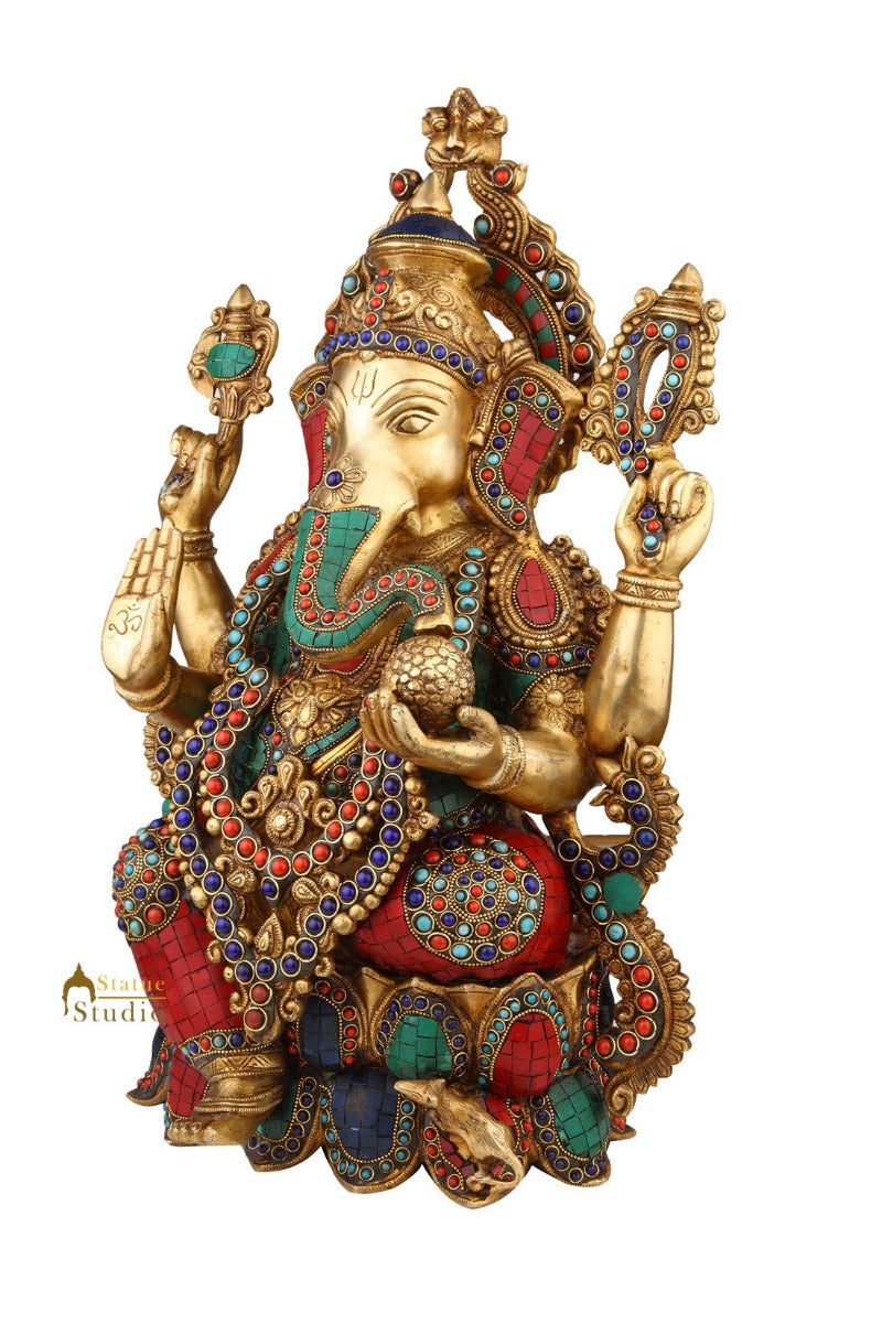 Indian Hindu Lord Ganesha Idol Large Size Ganpati Big Décor 2 Feet Inlay Statue - Image 3