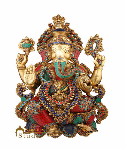 Indian Hindu Lord Ganesha Idol Large Size Ganpati Big Décor 2 Feet Inlay Statue by vendor-unknown - Hindu Gods