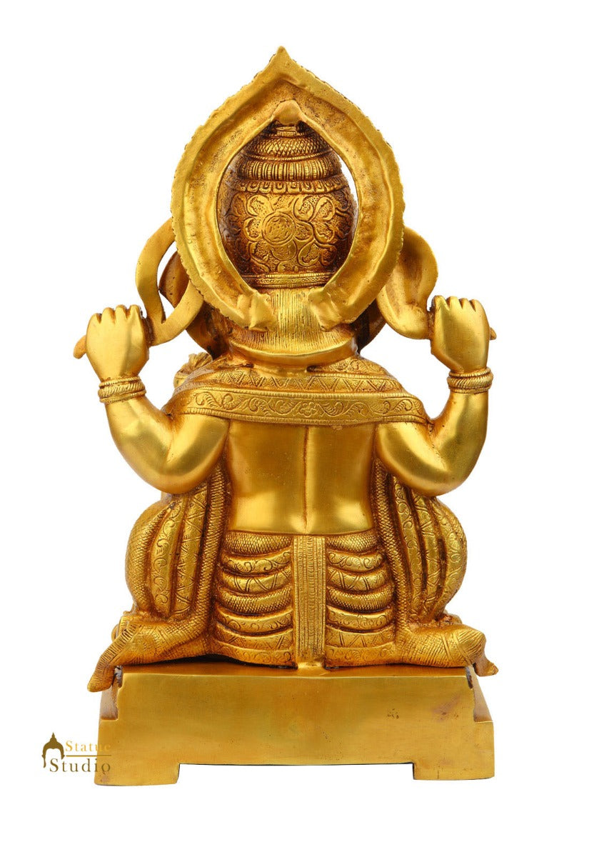 Brass Large Ganesha Idol Sitting On Pedestal Finely Crafted For Home Décor 1.5 Feet