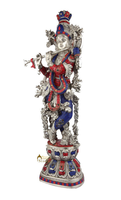 Brass Handicraft Standing Lord Krishna Statue Décor Inlay Showpiece Idol 29" by vendor-unknown - Hindu Gods (View 3)