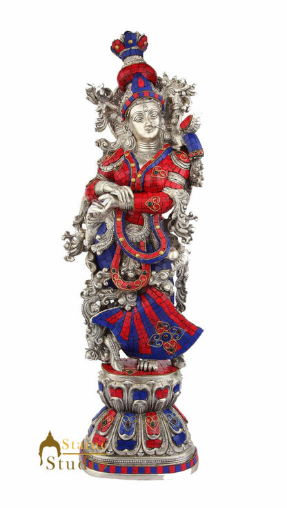 Brass Handicraft Standing Goddess Radha Statue Décor Inlay Showpiece Idol 29" by vendor-unknown - Hindu Gods (View 2)