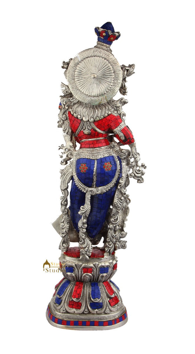 Brass Handicraft Standing Goddess Radha Statue Décor Inlay Showpiece Idol 29" - Image 4