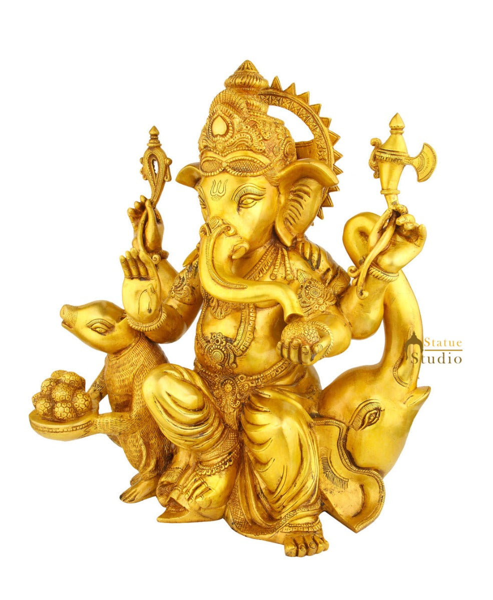 Indian Brass Ganesha Murti Ganpati Idol Religious Décor Large Statue 2 Feet - Image 3