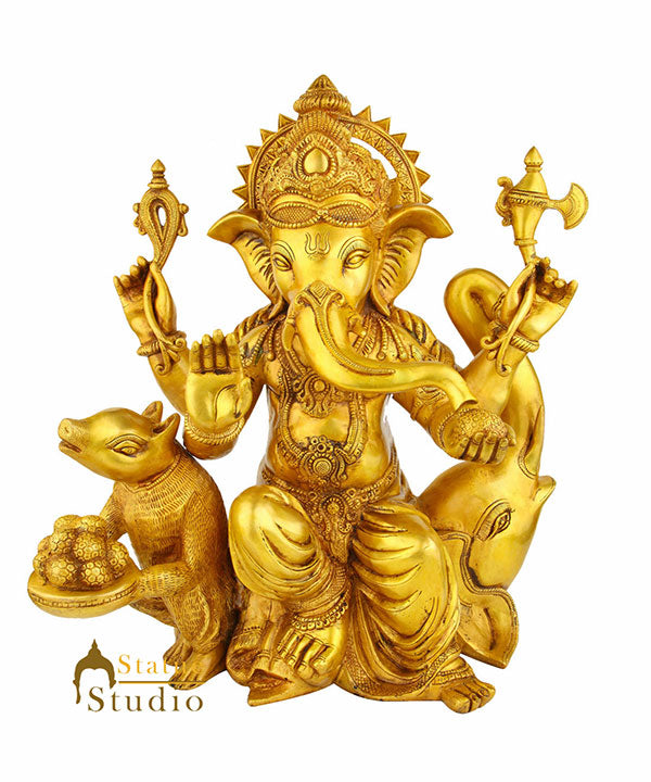 Indian Brass Ganesha Murti Ganpati Idol Religious Décor Large Statue 2 Feet - Eco-friendly - Sama Homes