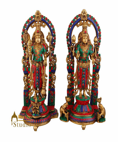 Hindu God Goddess Vishnu Lakshmi Laxmi Standing Inlay Décor Statue Idol 14" by vendor-unknown - Hindu Gods (View 2)
