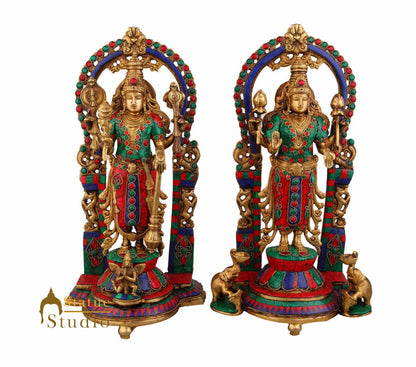 Hindu God Goddess Vishnu Lakshmi Laxmi Standing Inlay Décor Statue Idol 14" by vendor-unknown - Hindu Gods