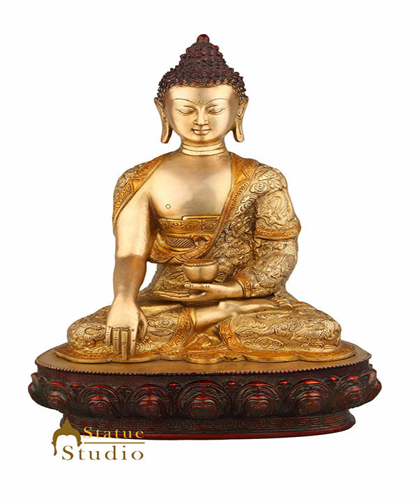 Metal Hand Crafted Life Story Carved Statue Buddha Fine Décor Gift Showpiece 12" - Eco-friendly - Sama Homes