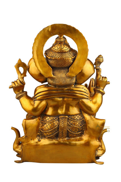 Antique Ganesha Idol Ganpati Sitting On Elephant Trunk Décor Gift Statue 20" by vendor-unknown - Hindu Gods (View 4)