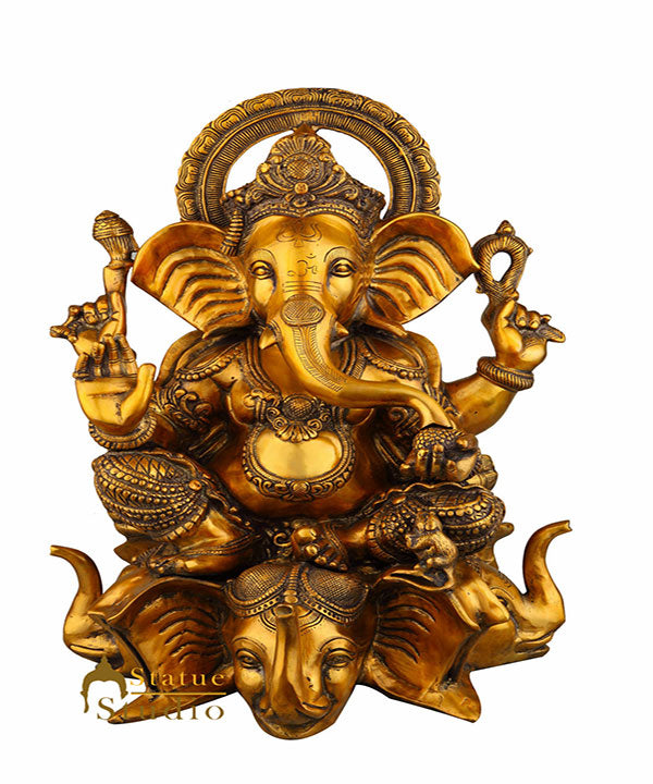 Antique Ganesha Idol Ganpati Sitting On Elephant Trunk Décor Gift Statue 20" - Eco-friendly - Sama Homes