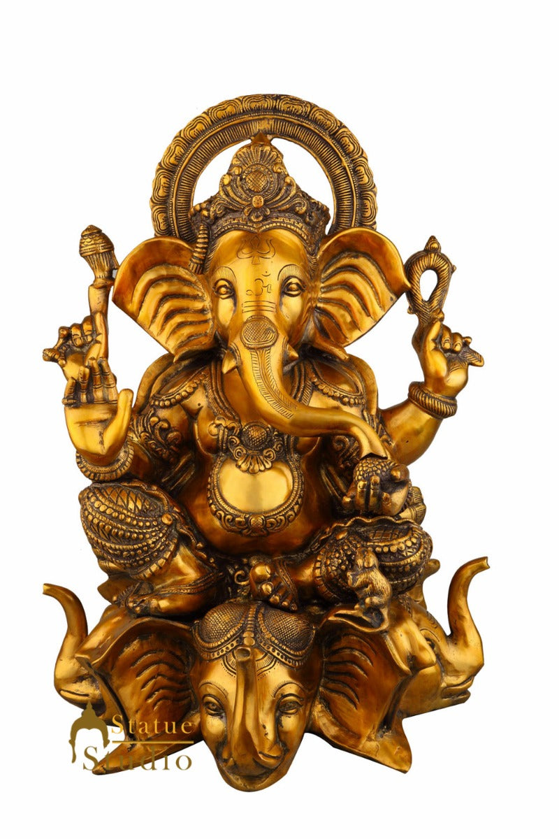 Antique Ganesha Idol Ganpati Sitting On Elephant Trunk Décor Gift Statue 20"
