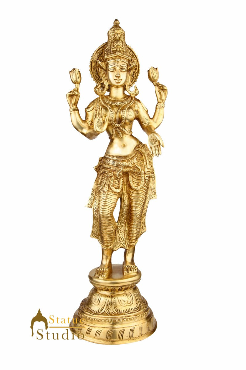 Indian Hindu Goddess OF Wealth Laxmi Lakshmi Standing Décor Statue Idol 22"