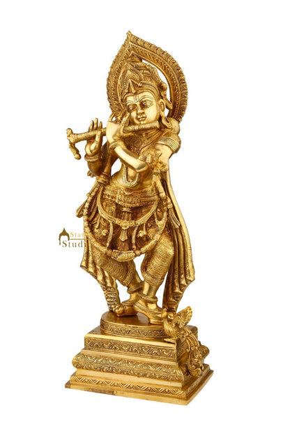 Brass Hindu God Murli Krishna Fluting Large Décor Statue Big Religious 2 ft Idol by vendor-unknown - Hindu Gods (View 3)
