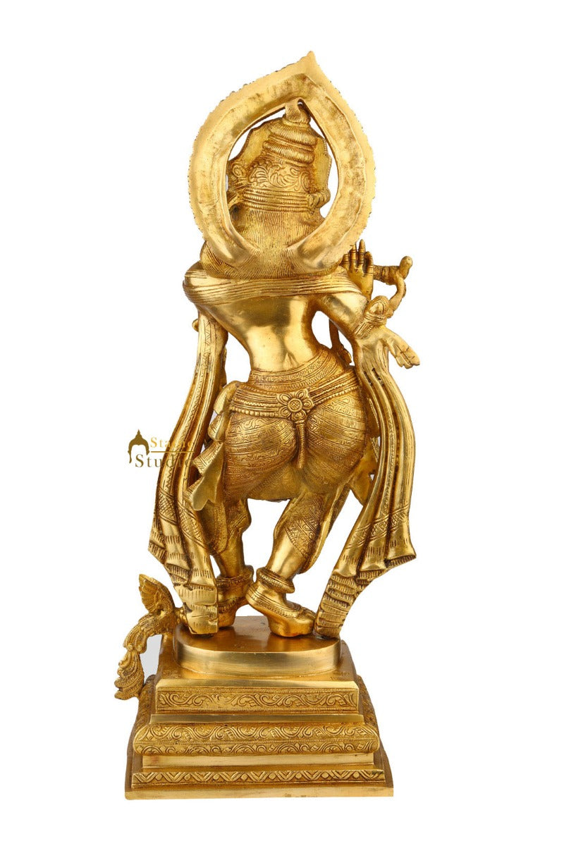 Brass Hindu God Murli Krishna Fluting Large Décor Statue Big Religious 2 ft Idol