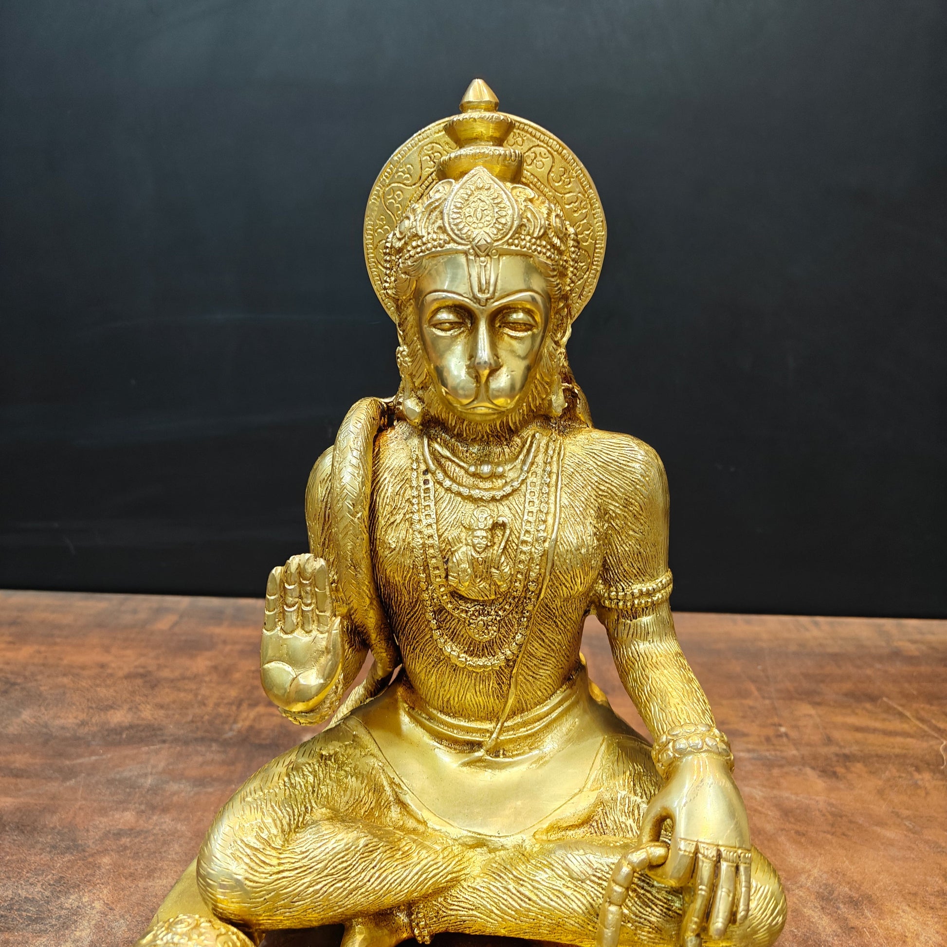 Brass Sitting Hanuman Statue For Home Temple Decor Showpiece 15 Inch - Image 2