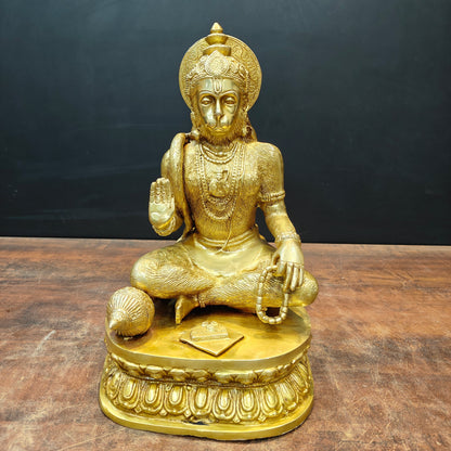Brass Sitting Hanuman Statue For Home Temple Decor Showpiece 15 Inch by vendor-unknown - Hindu Gods (View 3)