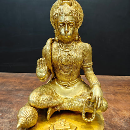 Brass Sitting Hanuman Statue For Home Temple Decor Showpiece 15 Inch by vendor-unknown - Hindu Gods (View 4)