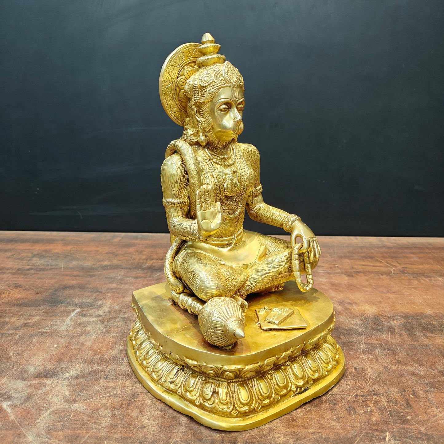 Brass Sitting Hanuman Statue For Home Temple Decor Showpiece 15 Inch