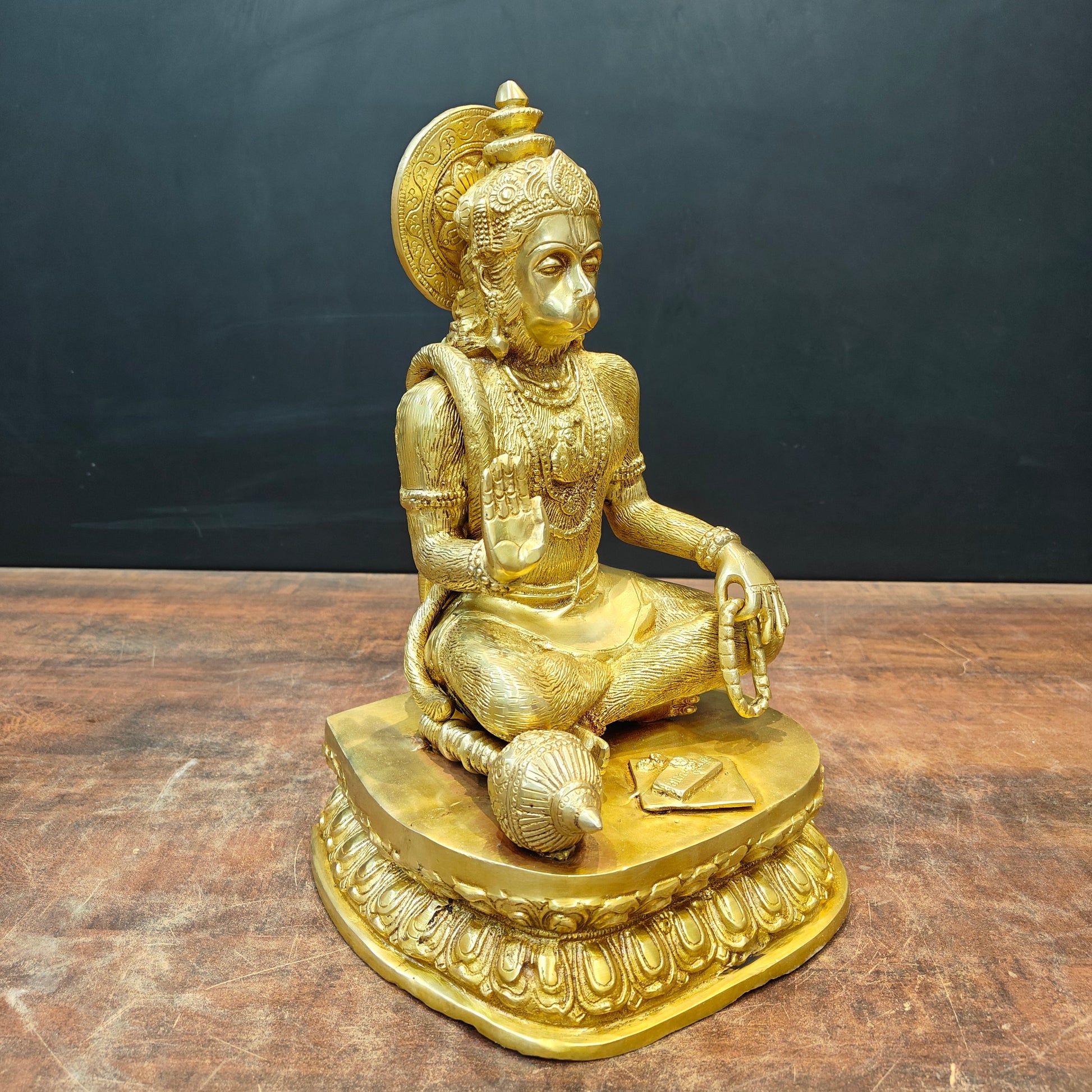 Brass Sitting Hanuman Statue For Home Temple Decor Showpiece 15 Inch - Image 5