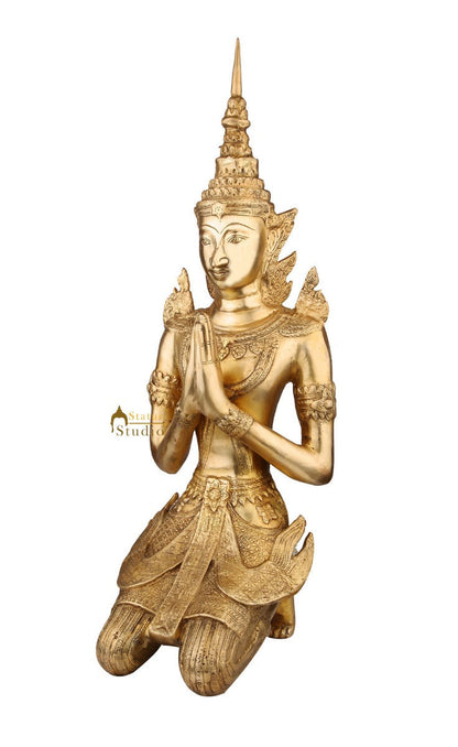 Indian Brass Chinese Look Welcome Décor Namaskar Lady Showpiece on Knees 22" by vendor-unknown - Decor (View 3)