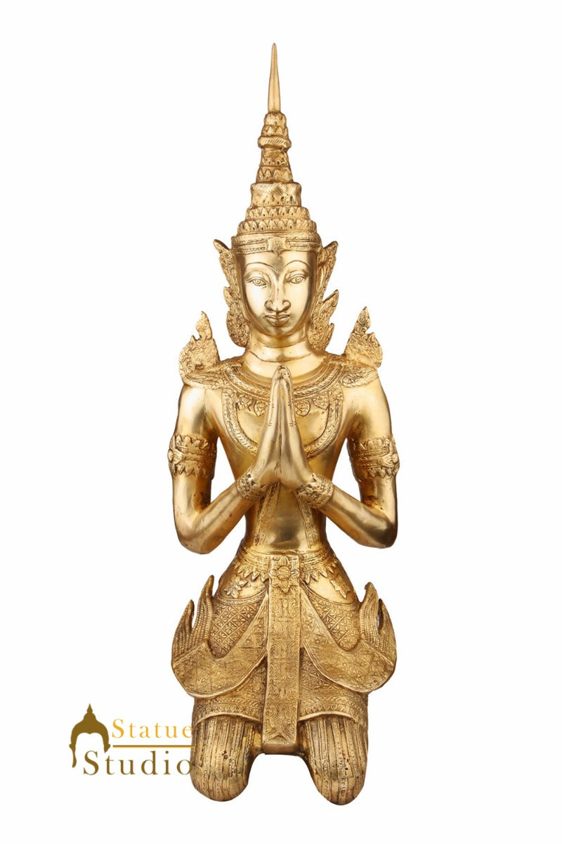 Indian Brass Chinese Look Welcome Décor Namaskar Lady Showpiece on Knees 22"