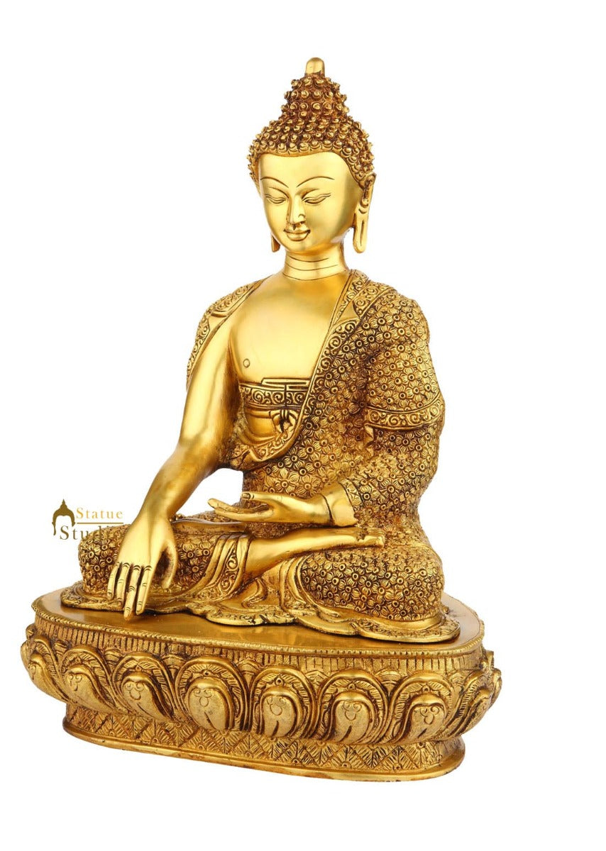 Exclusive Brass Buddhist Deity Buddha Masterpiece Statue Décor Gift Idol 17"