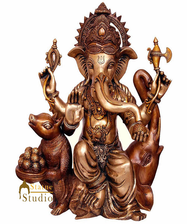 Indian Brass Ganesh Murti Ganpati Idol Religious Décor Large Lucky Statue 2 Feet - Eco-friendly - Sama Homes