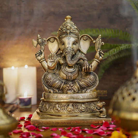 Vintage Brass Bronze Metal Ganesha Vinayak Ganpat Décor Gift Statue Idol 13"