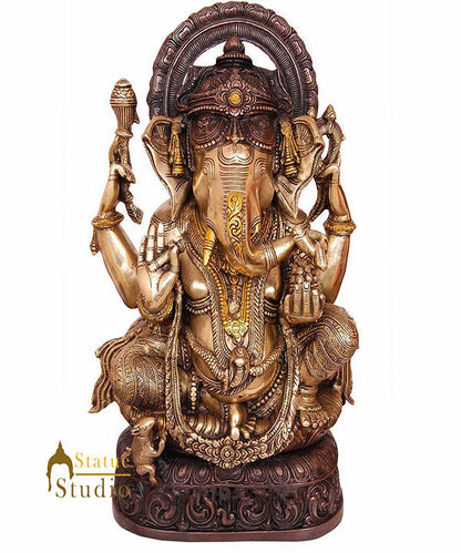 South Indian Style Bronze Ganesha Religious Lucky Décor Ganpati Statue Idol 19" by vendor-unknown - Hindu Gods