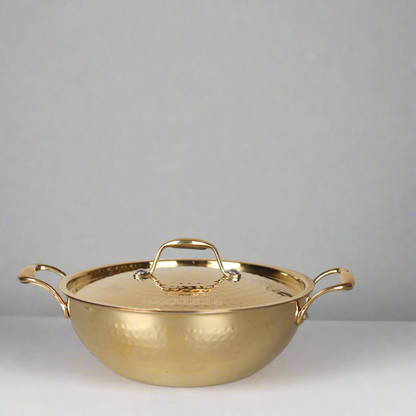 Exclusive Brass Kadhai Set With Tin Coating Inside | Cooking Ware kadhai - 1.5 Ltr by SAMA Homes - Copper Handi Set (View 2)