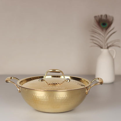 Exclusive Brass Kadhai Set With Tin Coating Inside | Cooking Ware kadhai - 1.5 Ltr by SAMA Homes - Copper Handi Set (View 4)
