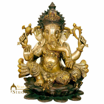 South Indian Large Size Ganpat Décor Idol On Lotus Ganesh Hindu God Statue 21" by vendor-unknown - Hindu Gods (View 2)