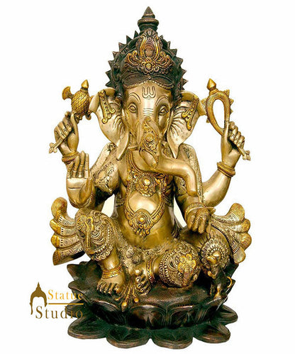 South Indian Large Size Ganpat Décor Idol On Lotus Ganesh Hindu God Statue 21" by vendor-unknown - Hindu Gods