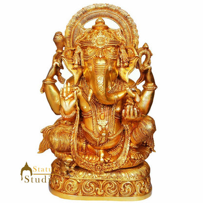 Vintage Brass Indian Hindu God Ganesha Lambodar Ganpati Statue Idol Figurine 19" by vendor-unknown - Hindu Gods (View 2)