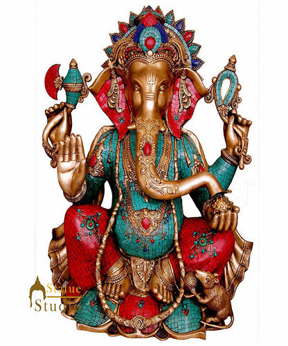 Large Size Ganpati Ganesha Home Décor Religious Inlay Idol Hindu God Statue 28" by vendor-unknown - Hindu Gods