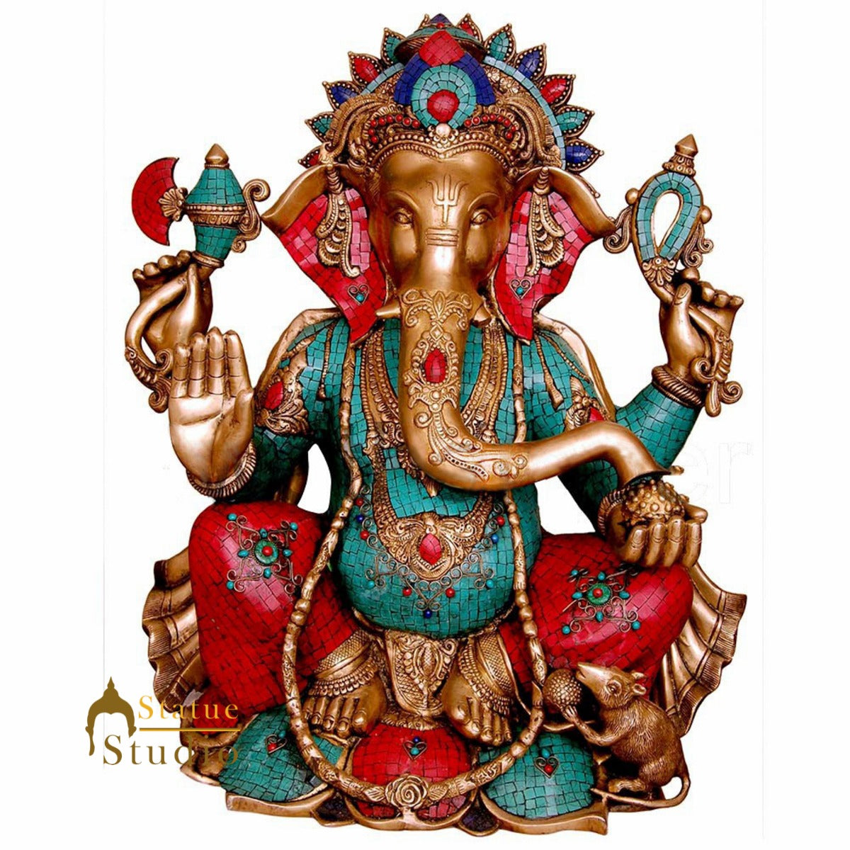 Large Size Ganpati Ganesha Home Décor Religious Inlay Idol Hindu God Statue 28" - Image 2