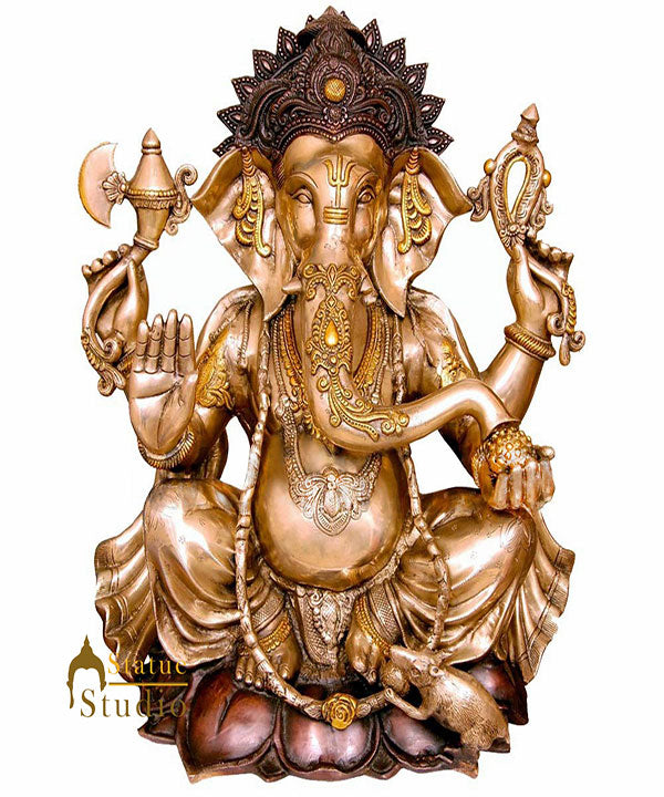 Large Size Ganesh Ganpat Home Décor Religious Inlay Idol Hindu God Statue 28" - Eco-friendly - Sama Homes