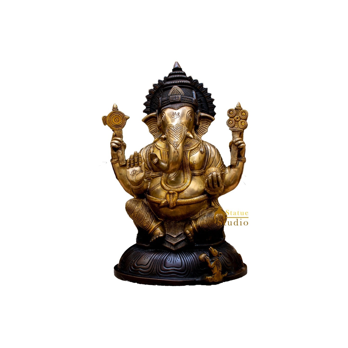 Brass South Indian Style Ganesha Statue Lucky For Home Decor 14"