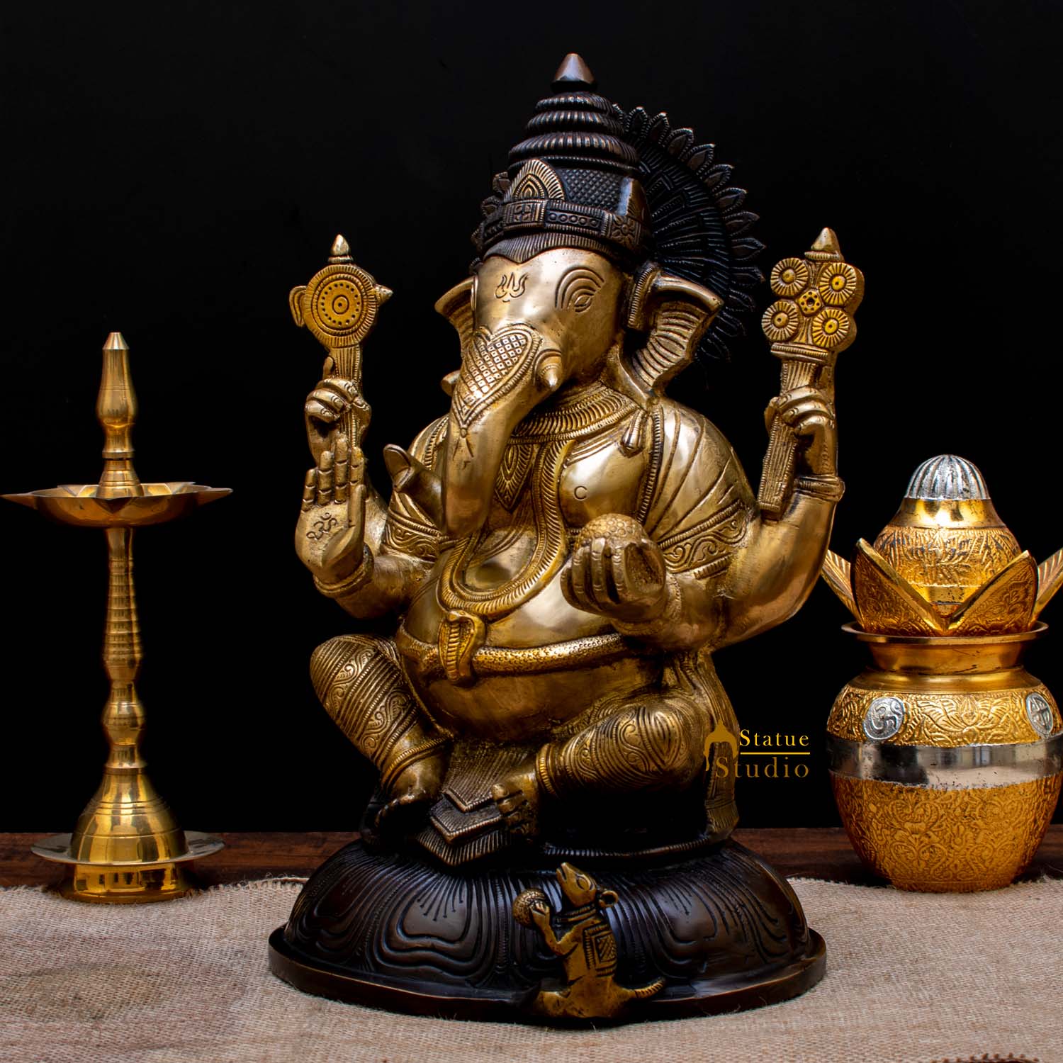 Brass South Indian Style Ganesha Statue Lucky For Home Decor 14" - Image 3