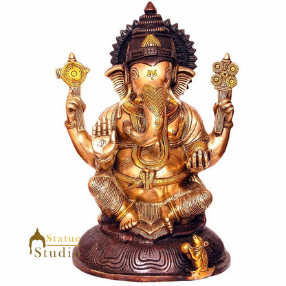 Brass South Indian Style Ganesha Statue Lucky For Home Decor 14" by vendor-unknown - Hindu Gods (View 5)
