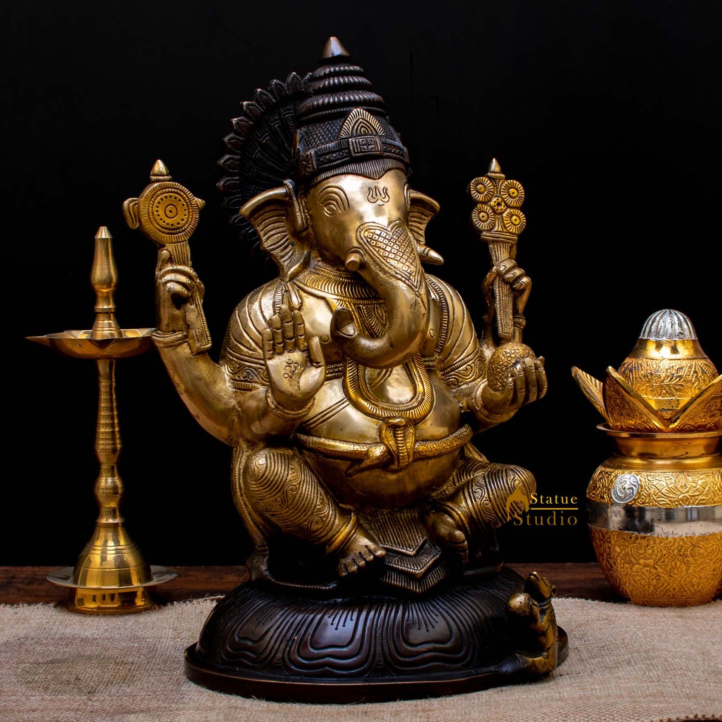 Brass South Indian Style Ganesha Statue Lucky For Home Decor 14"