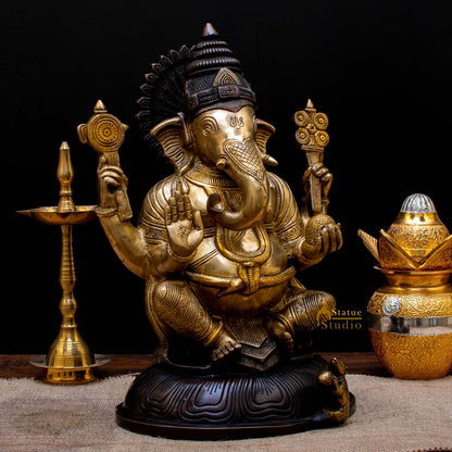 Brass South Indian Style Ganesha Statue Lucky For Home Decor 14" by vendor-unknown - Hindu Gods (View 2)
