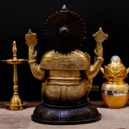 Brass South Indian Style Ganesha Statue Lucky For Home Decor 14" by vendor-unknown - Hindu Gods (View 4)