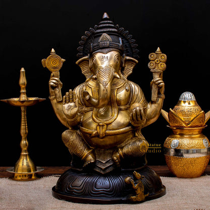 Brass South Indian Style Ganesha Statue Lucky For Home Decor 14" by vendor-unknown - Hindu Gods