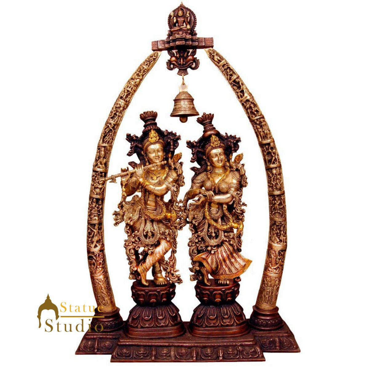 Large Size Brass Tusk Set Radha Krishna Temple Statue Big Home Décor Idol 4 Feet - Eco-friendly - Sama Homes